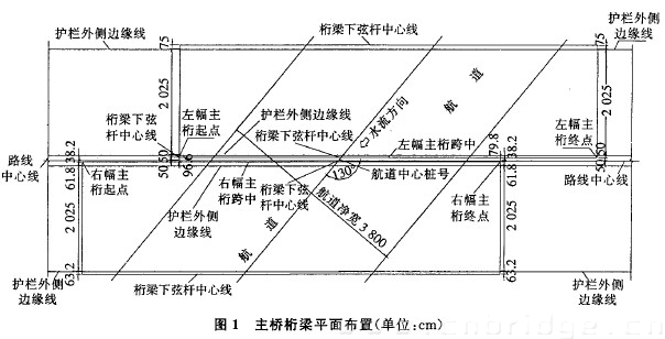 图1 主桥桁梁平面布置(单位：cm)