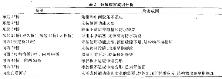 表2 各桥病害成因分析